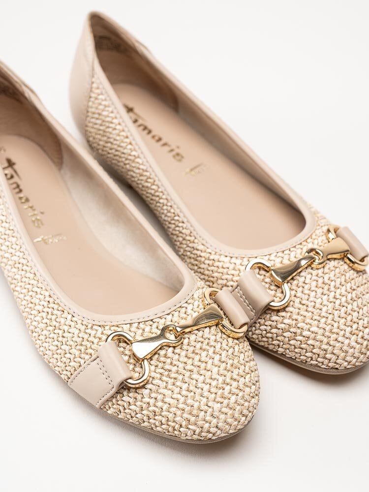 Tamaris - Ljusbeige ballerinaskor i vävd textil
