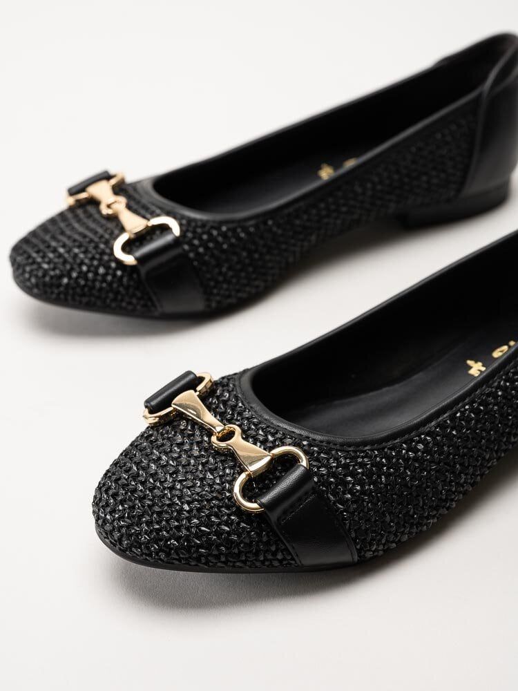 Tamaris - Svarta ballerinaskor i vävd textil