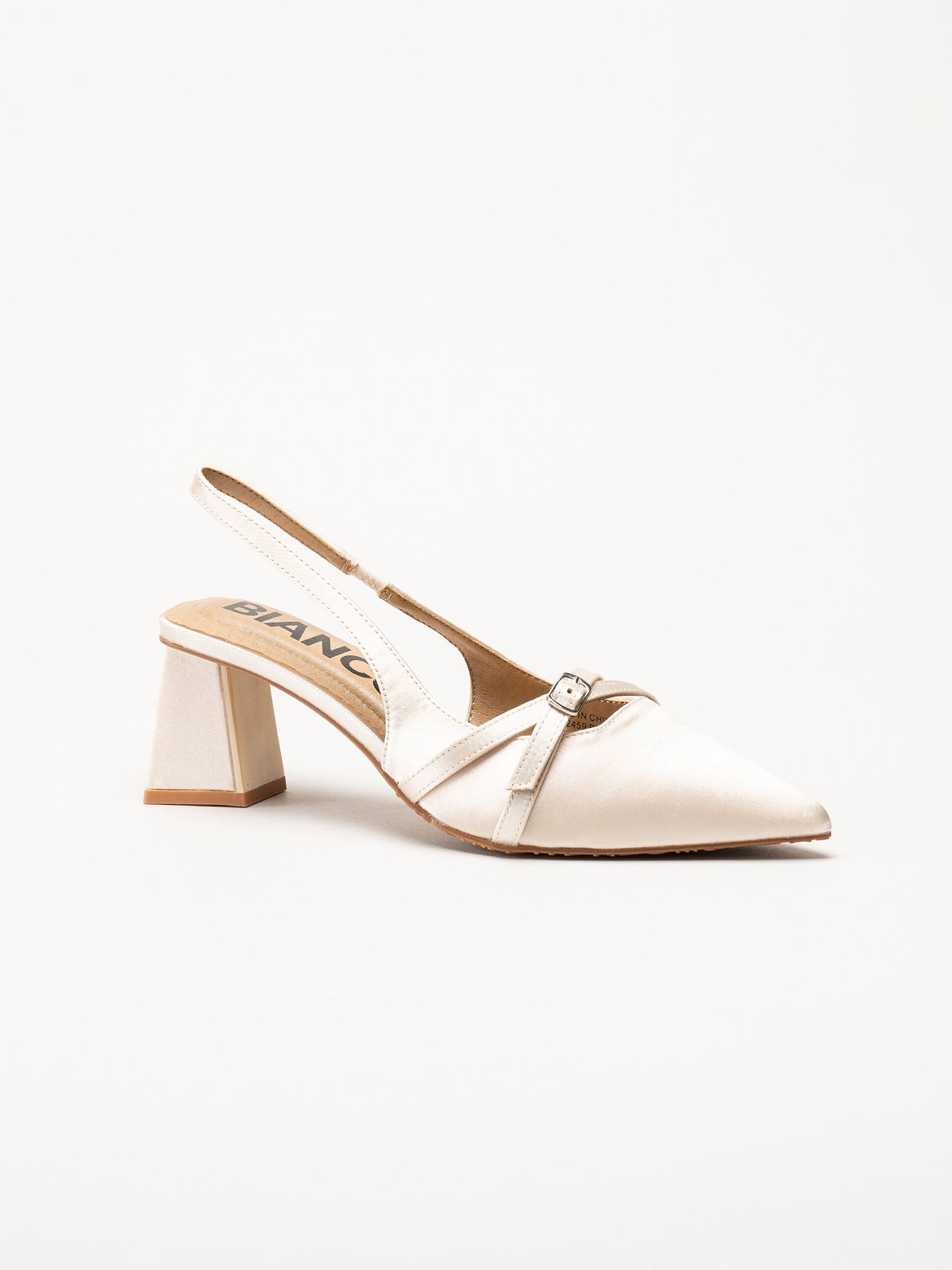 Bianco - Biamaralyn Buckle - Offwhite slingback pumps i satin