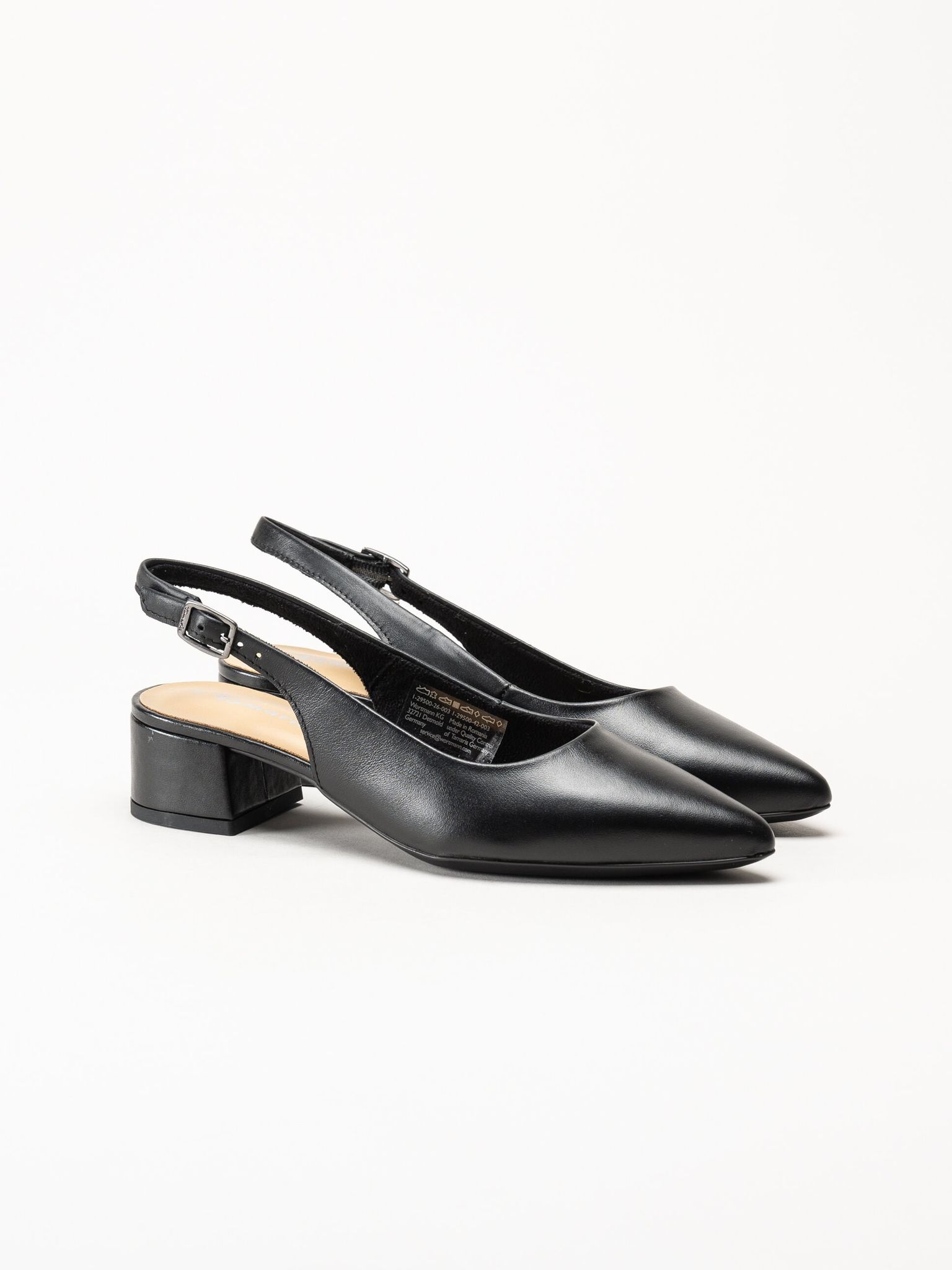 Tamaris - Svarta slingback pumps i skinn