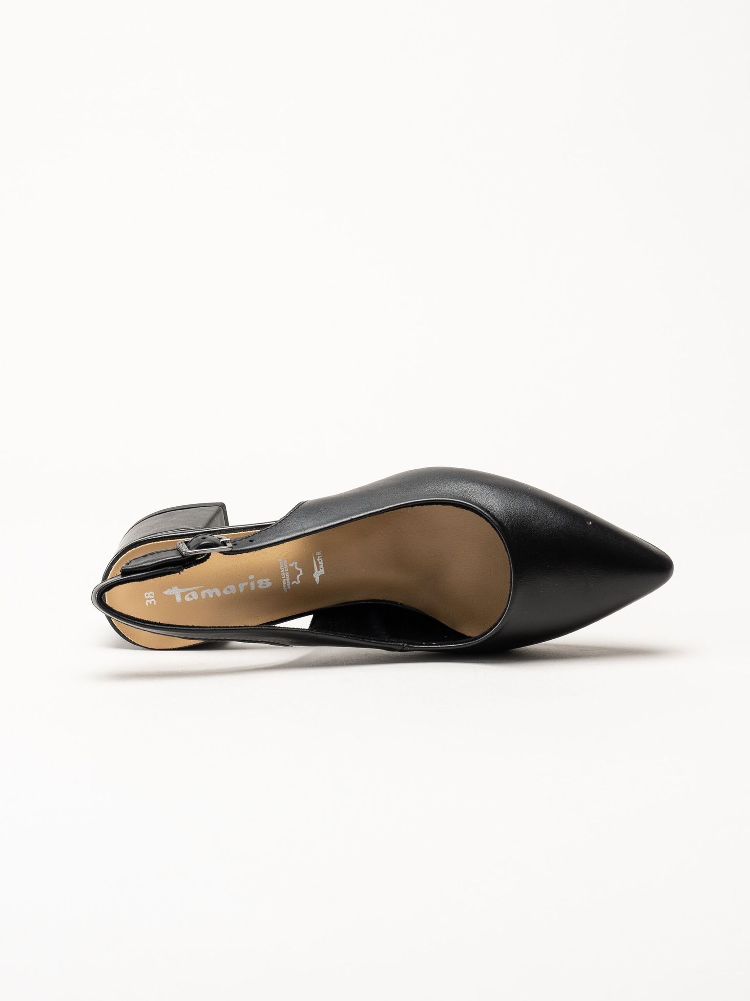 Tamaris - Svarta slingback pumps i skinn
