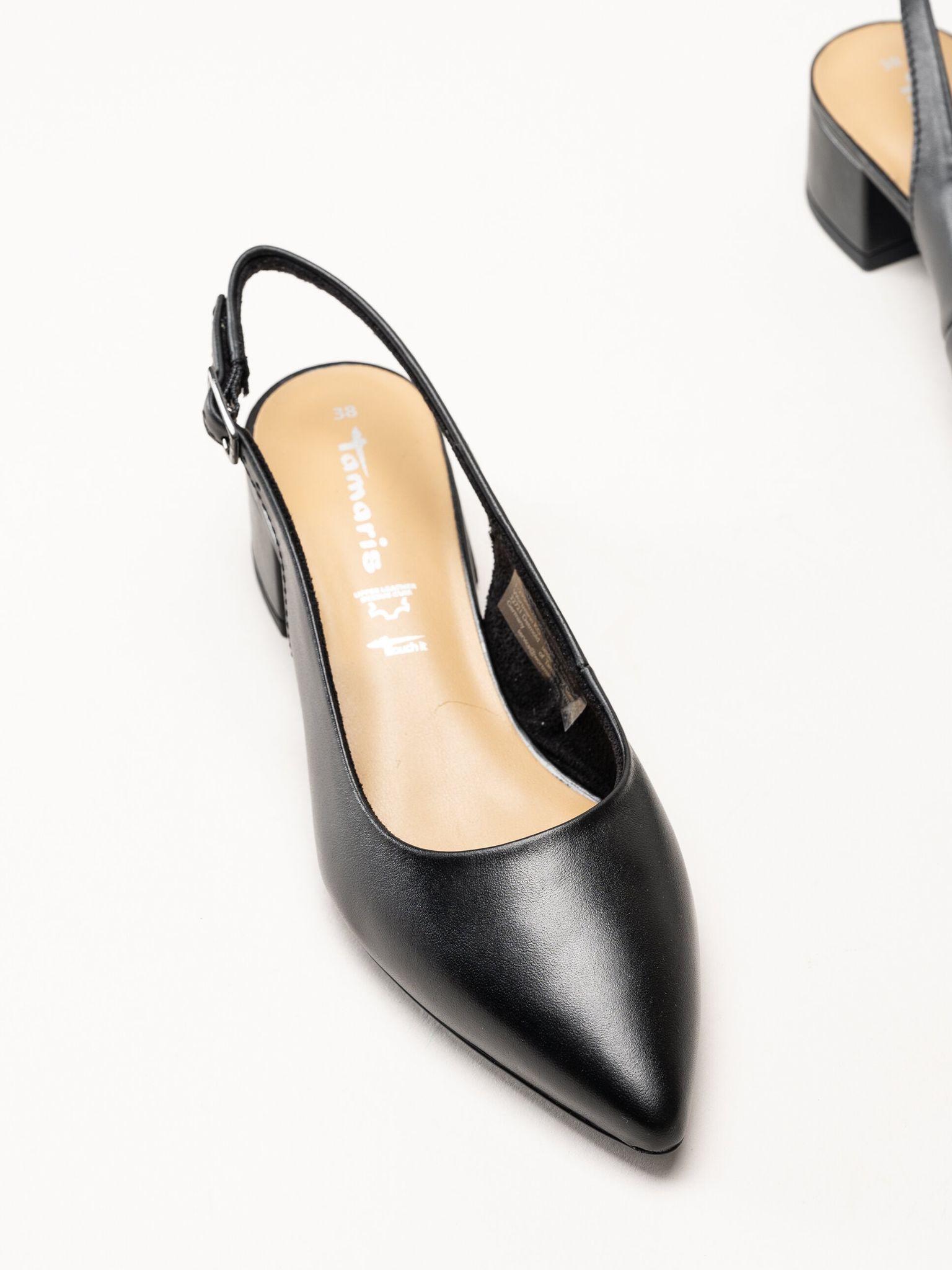Tamaris - Svarta slingback pumps i skinn