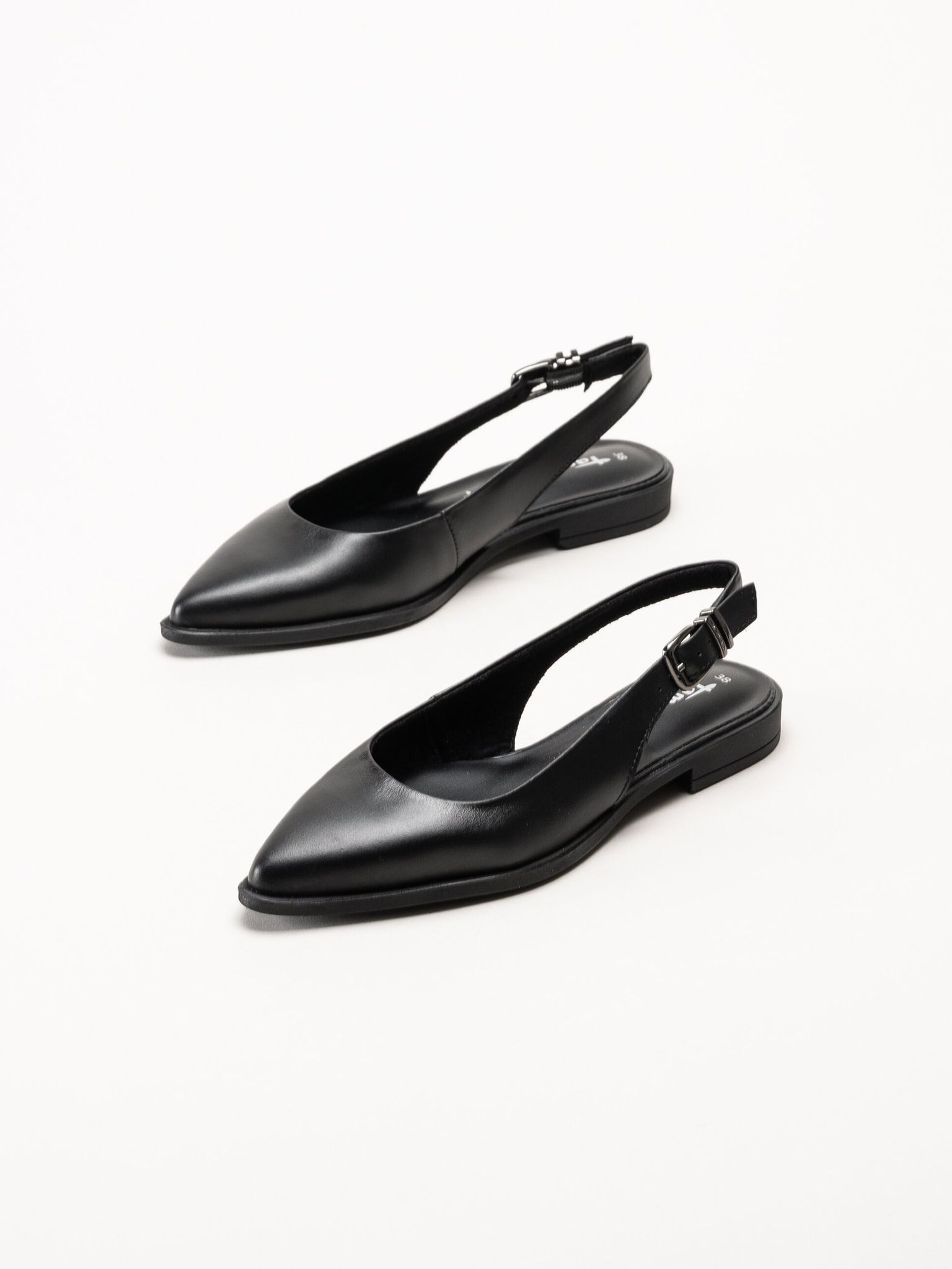Tamaris - Svarta slingback pumps i skinn