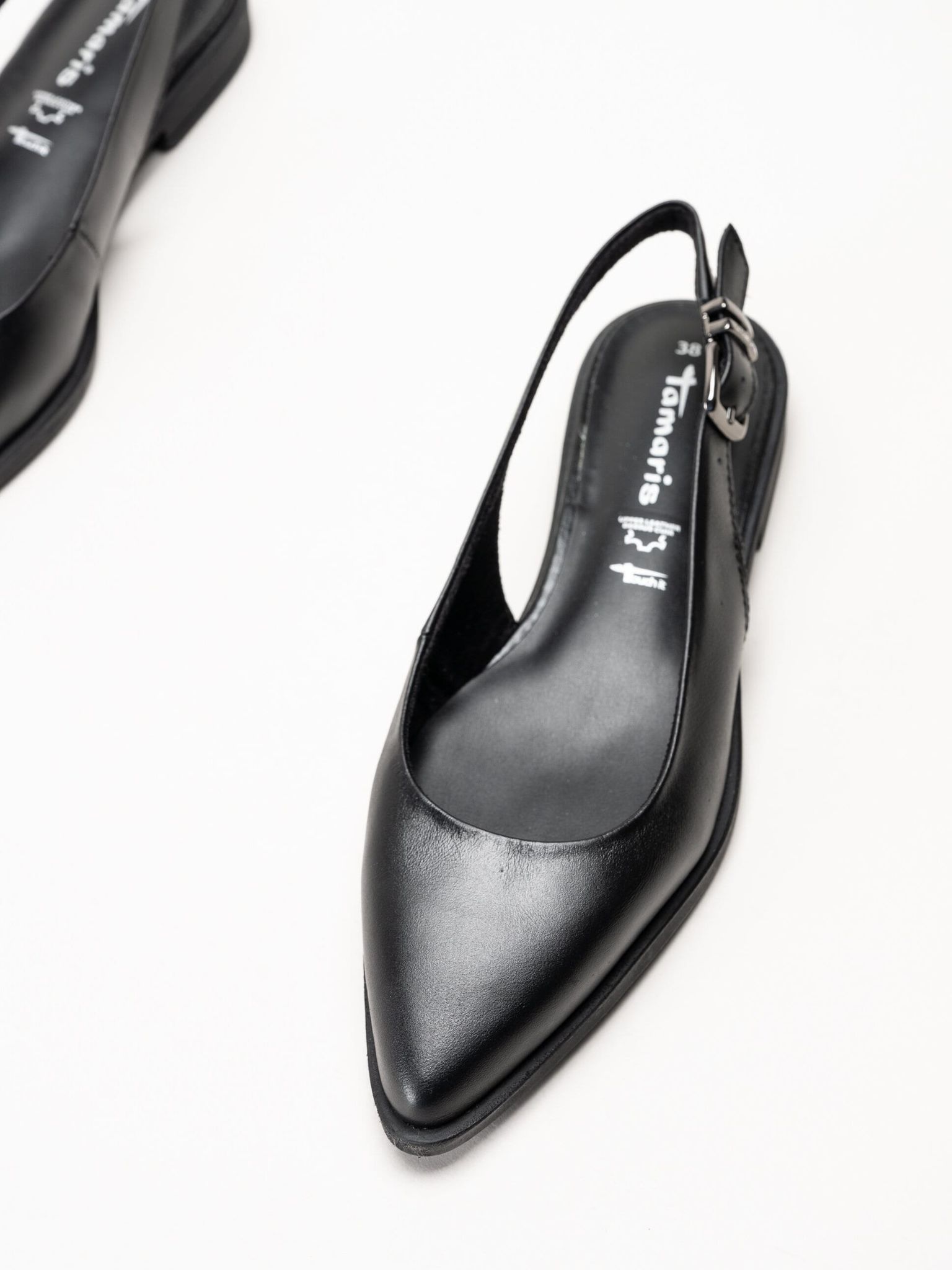 Tamaris - Svarta slingback pumps i skinn