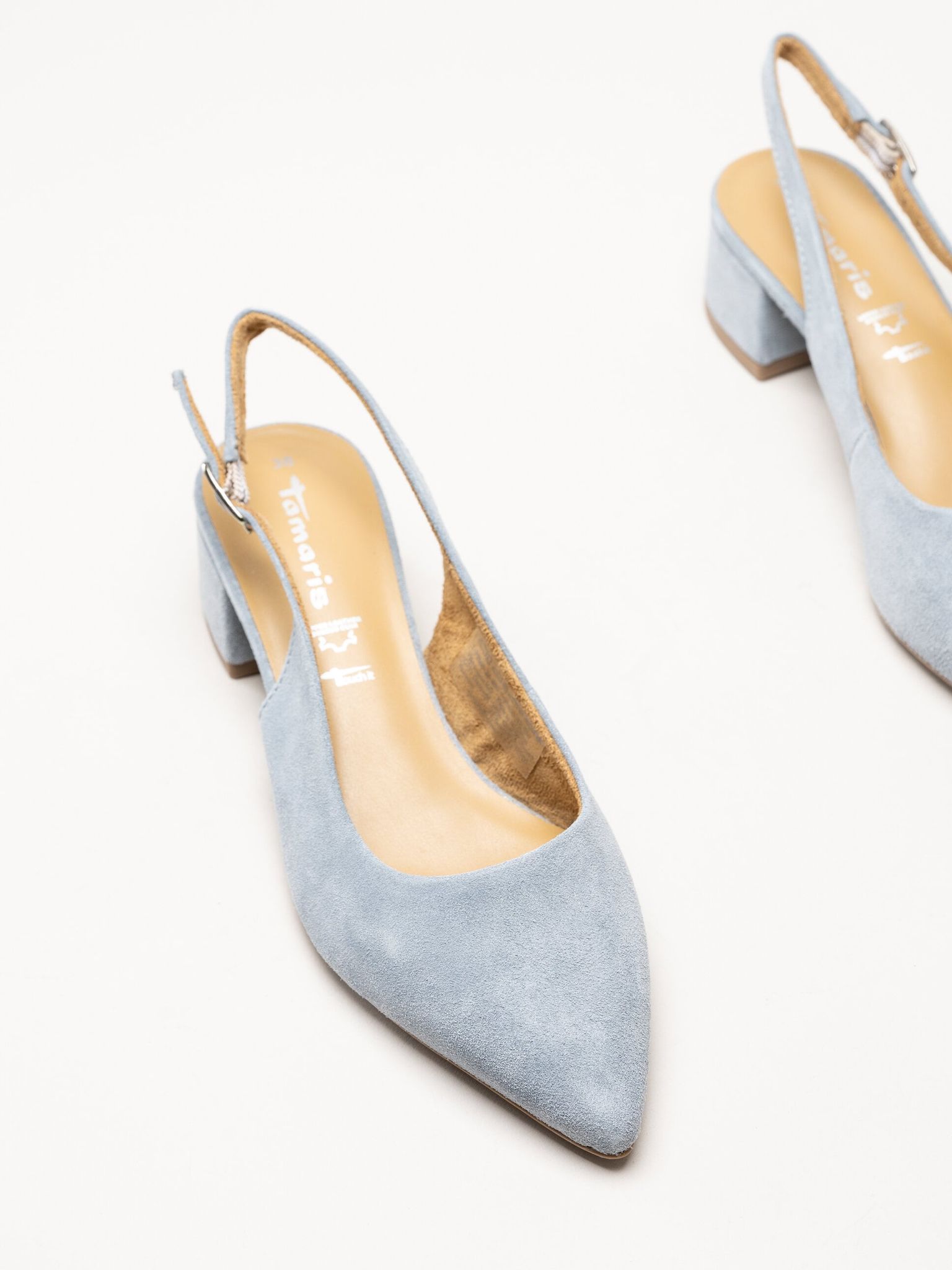 Tamaris - Ljusblå slingback pumps i mocka