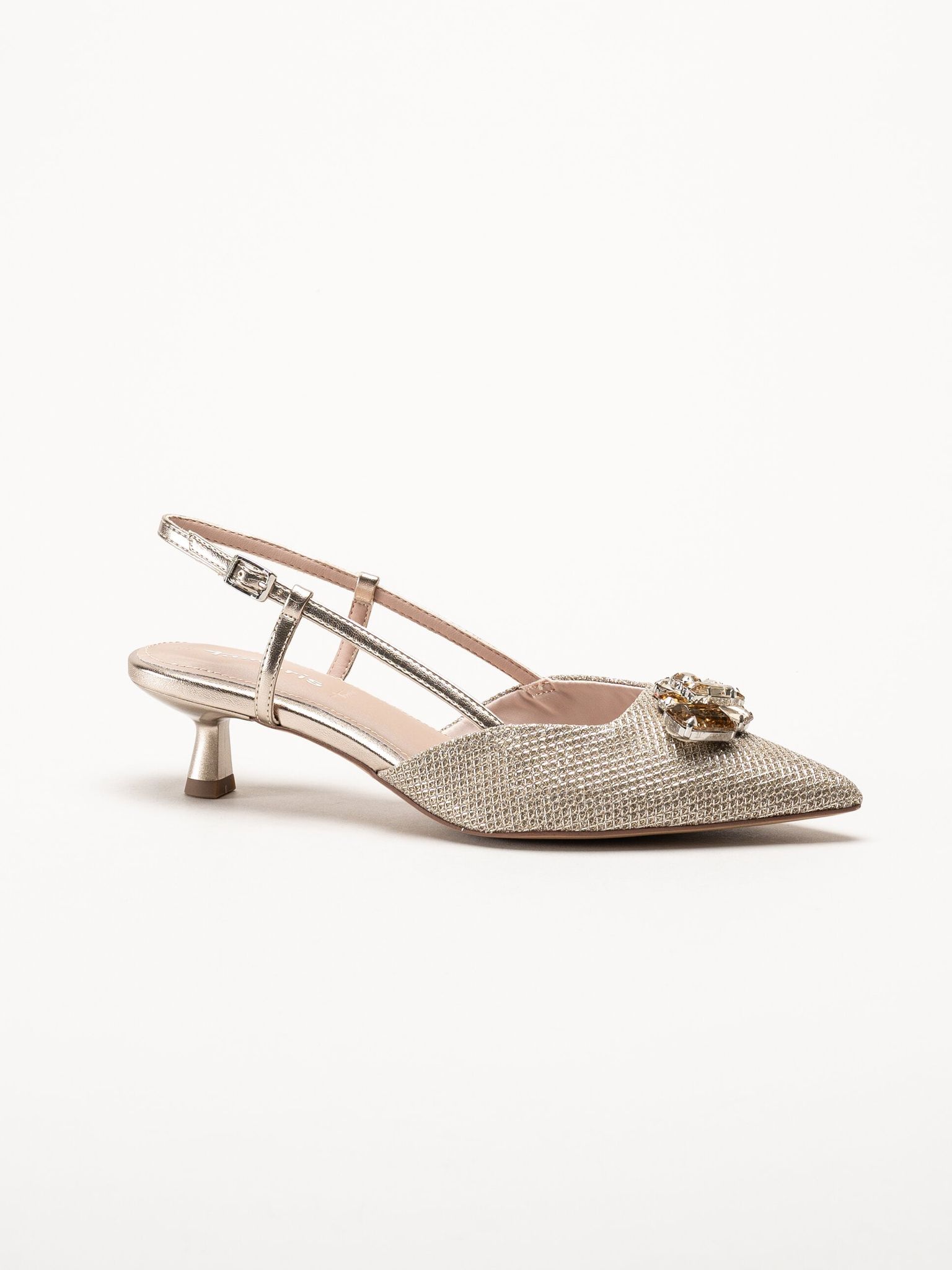 Tamaris - Platinafärgade slingback pumps