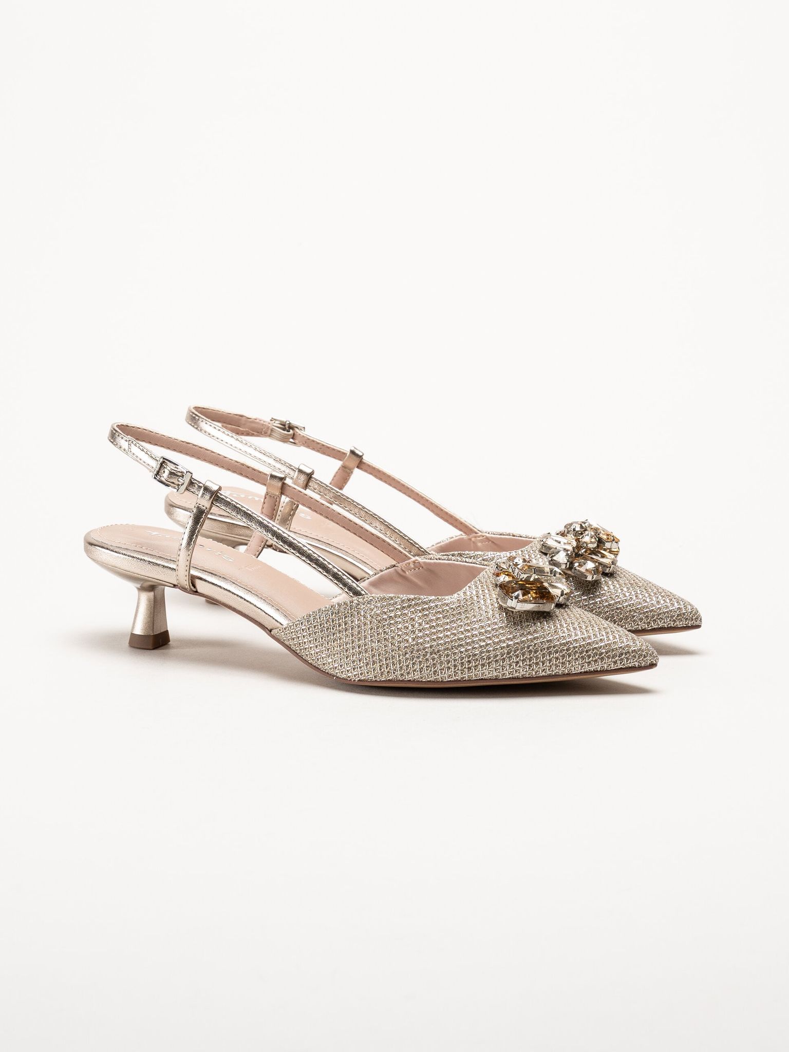 Tamaris - Platinafärgade slingback pumps