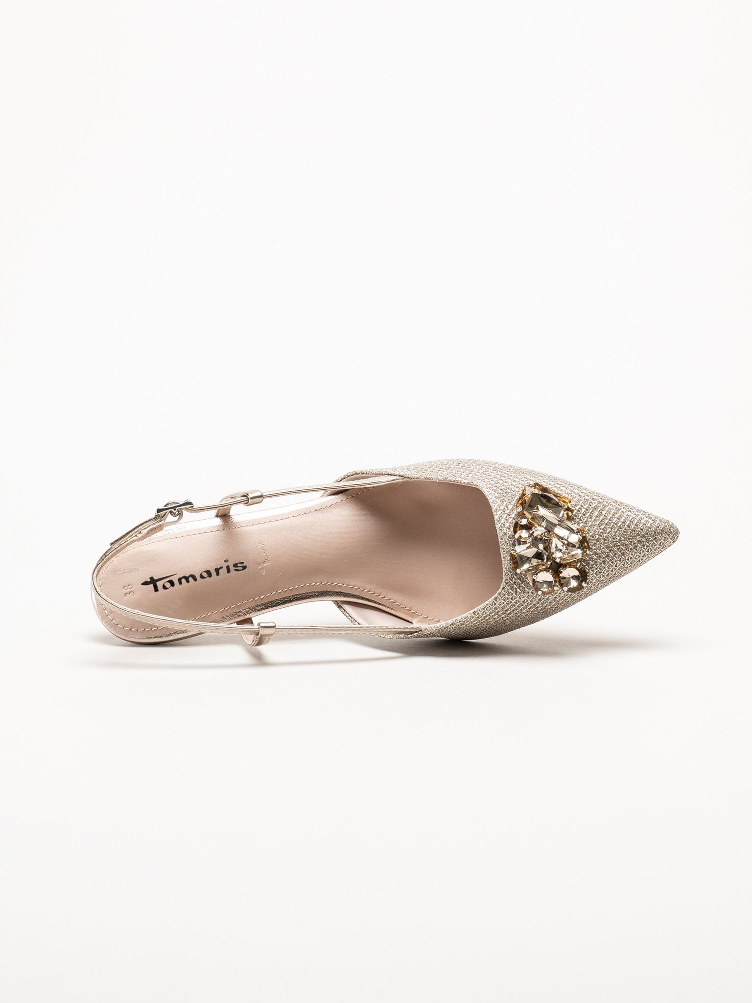 Tamaris - Platinafärgade slingback pumps