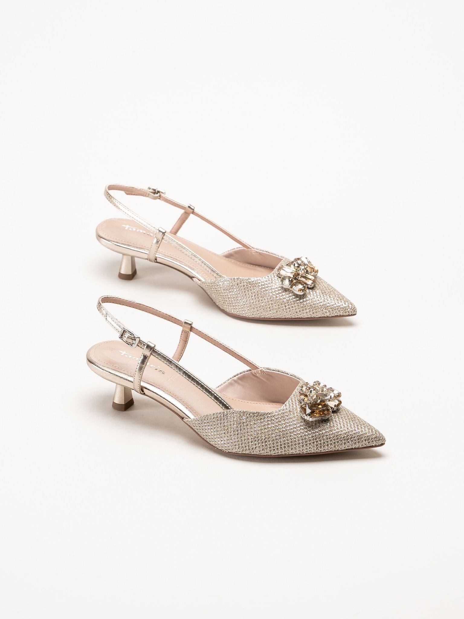 Tamaris - Platinafärgade slingback pumps