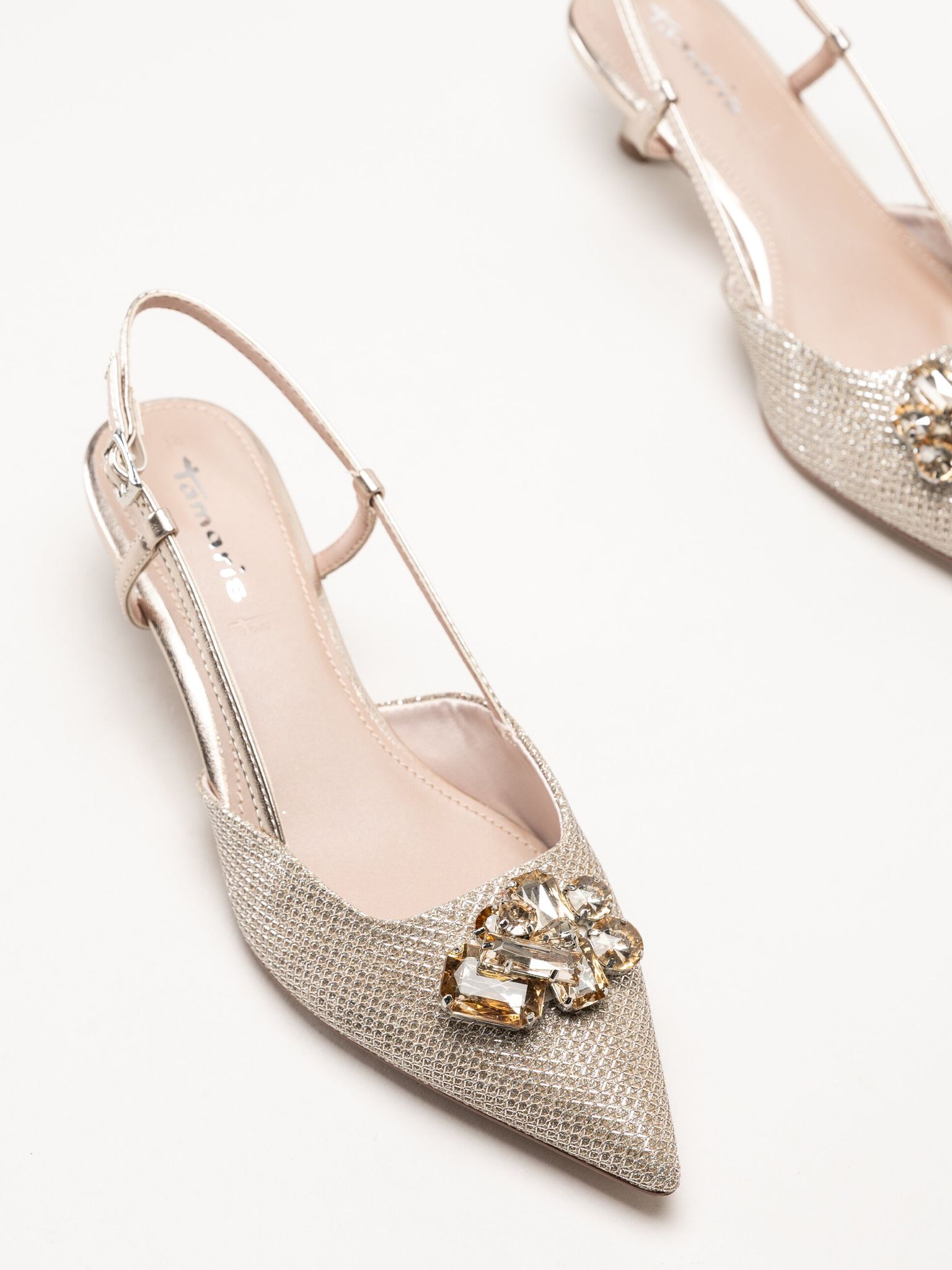 Tamaris - Platinafärgade slingback pumps