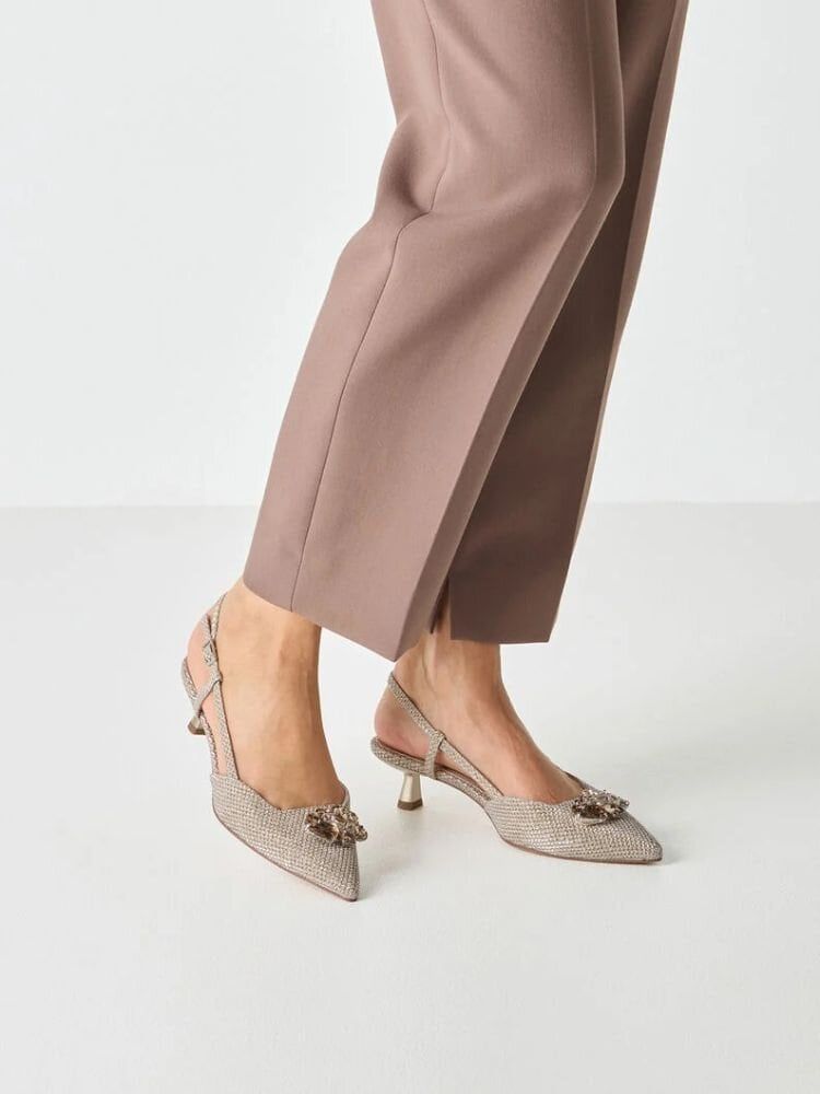 Tamaris - Platinafärgade slingback pumps
