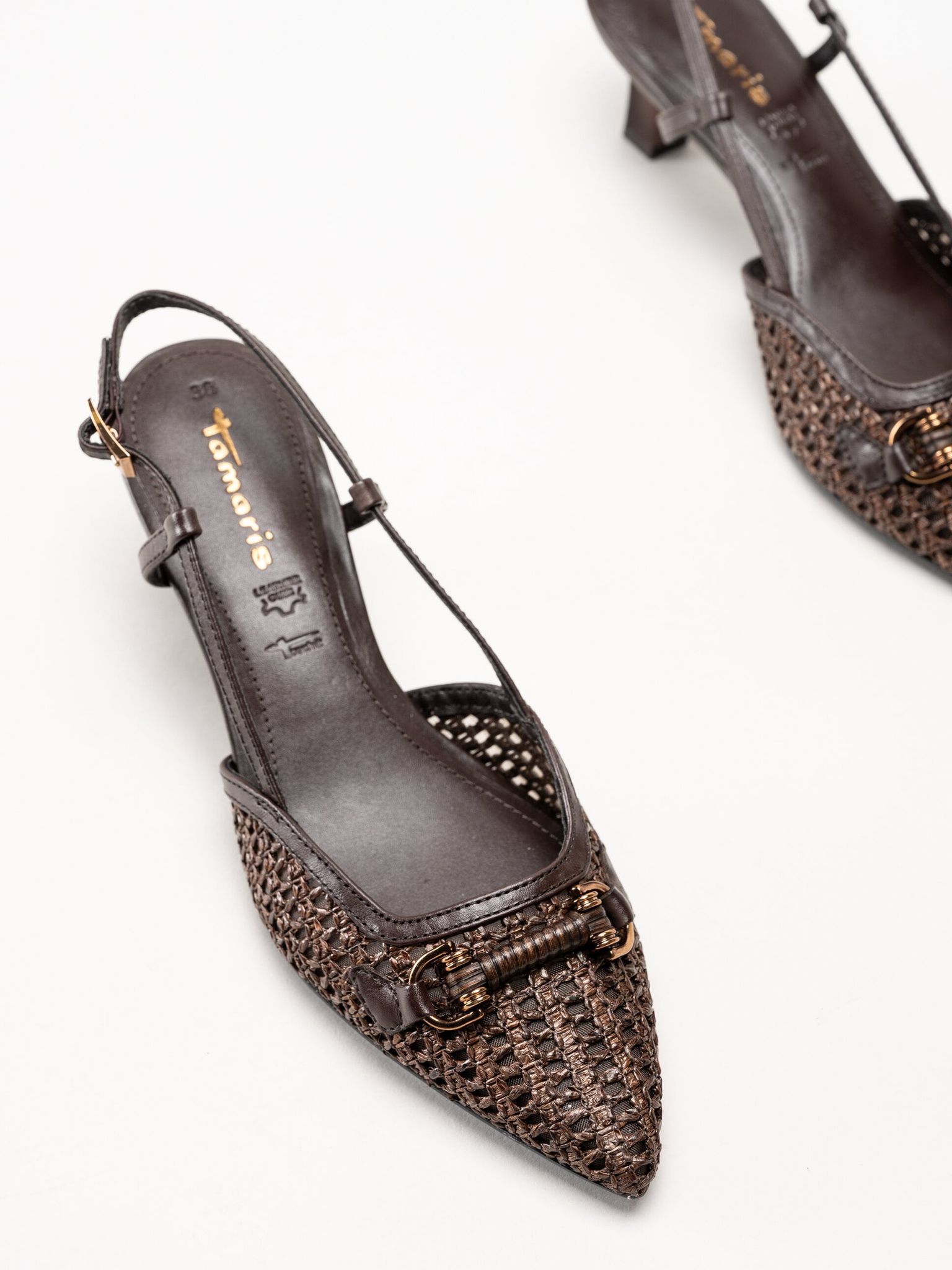 Tamaris - Mörkbruna slingback pumps