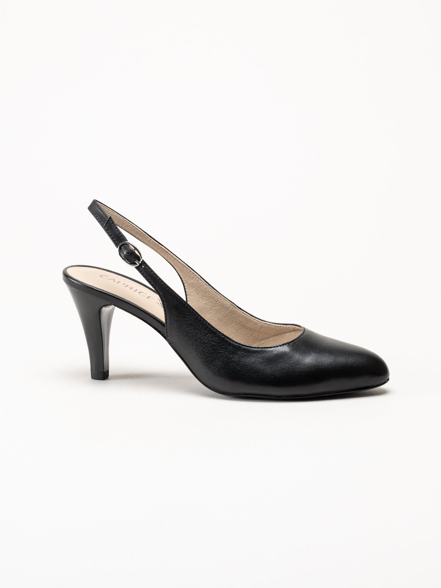 Caprice - Svarta slingback pumps i skinn