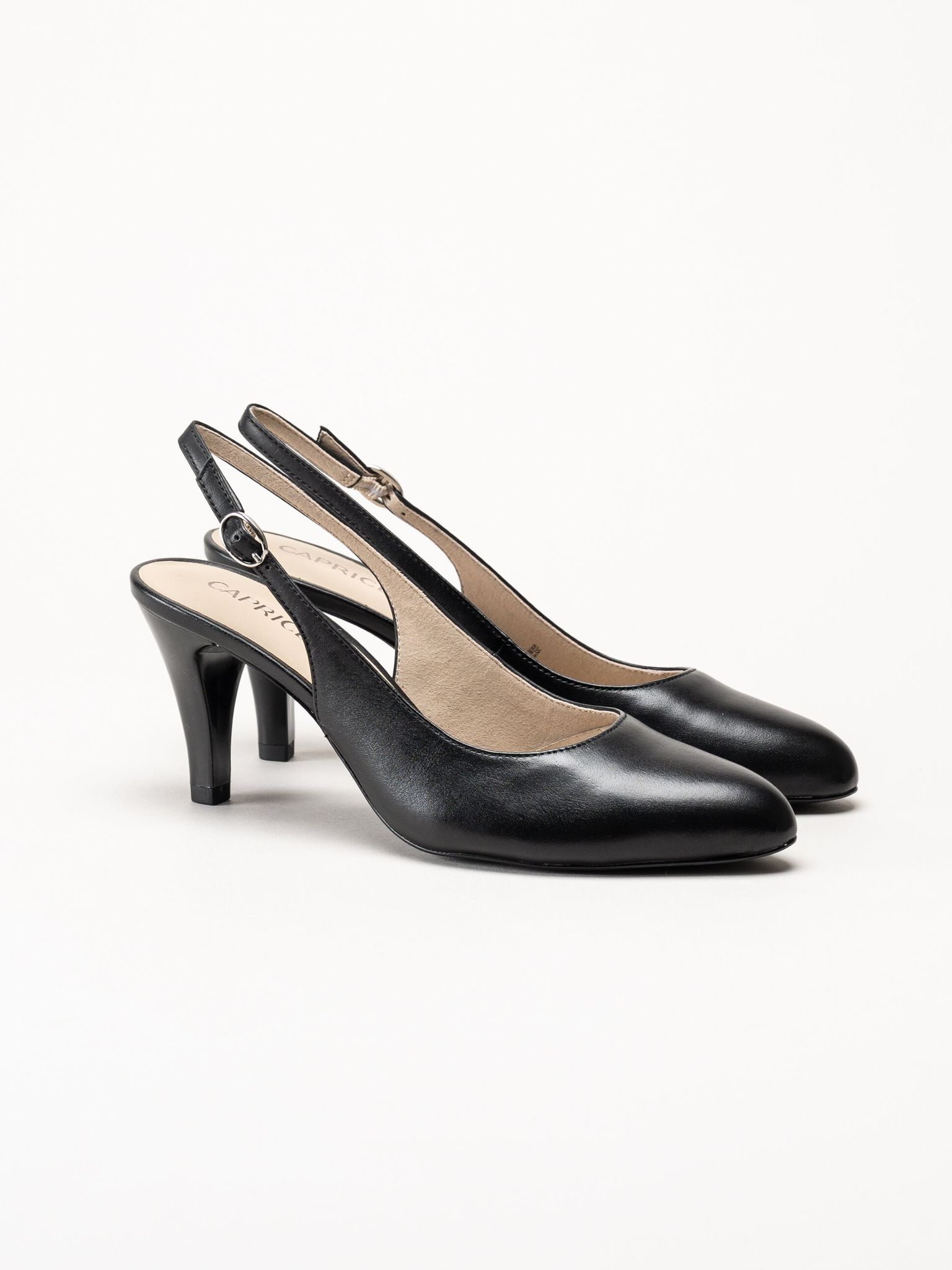 Caprice - Svarta slingback pumps i skinn