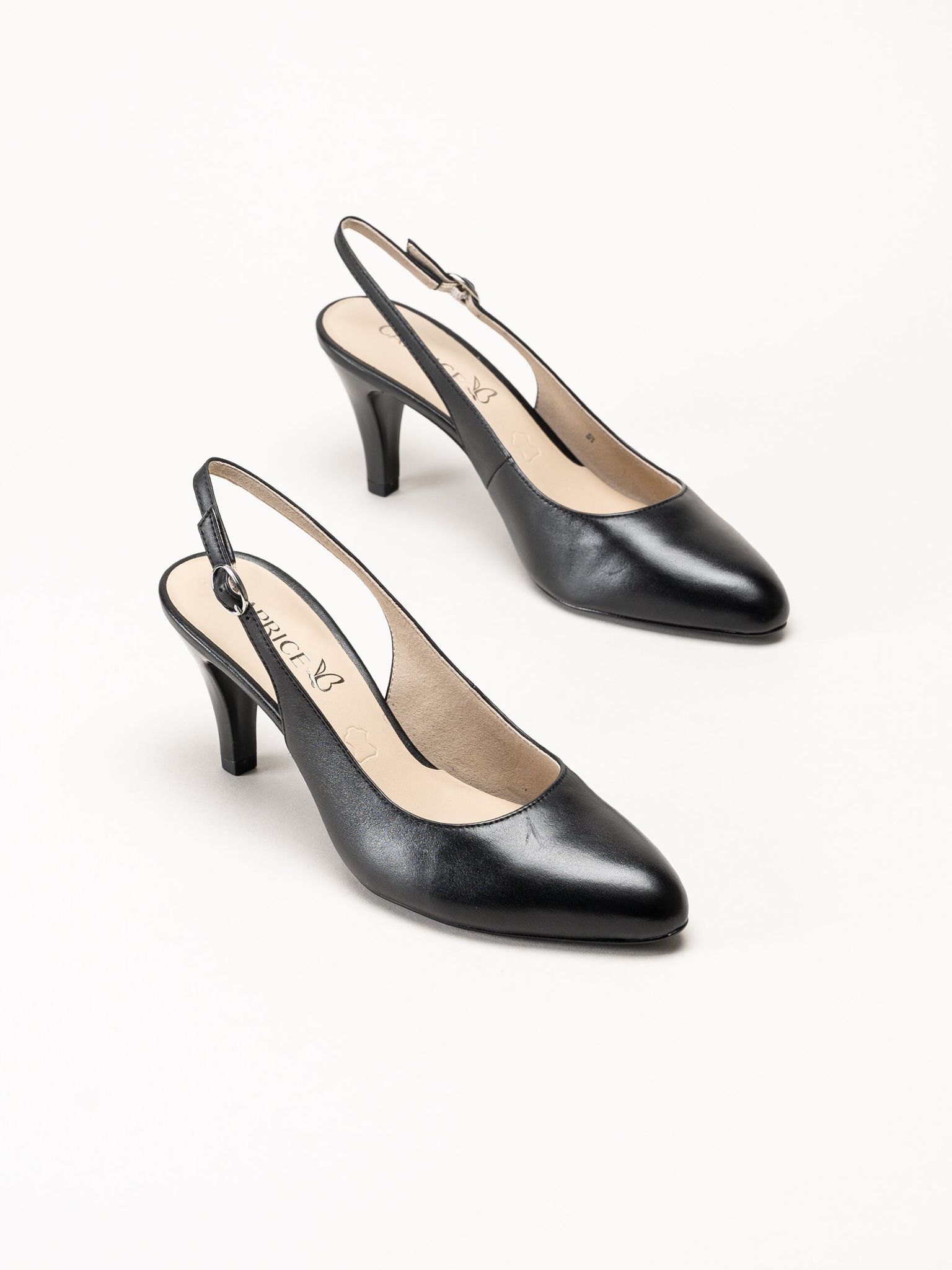 Caprice - Svarta slingback pumps i skinn