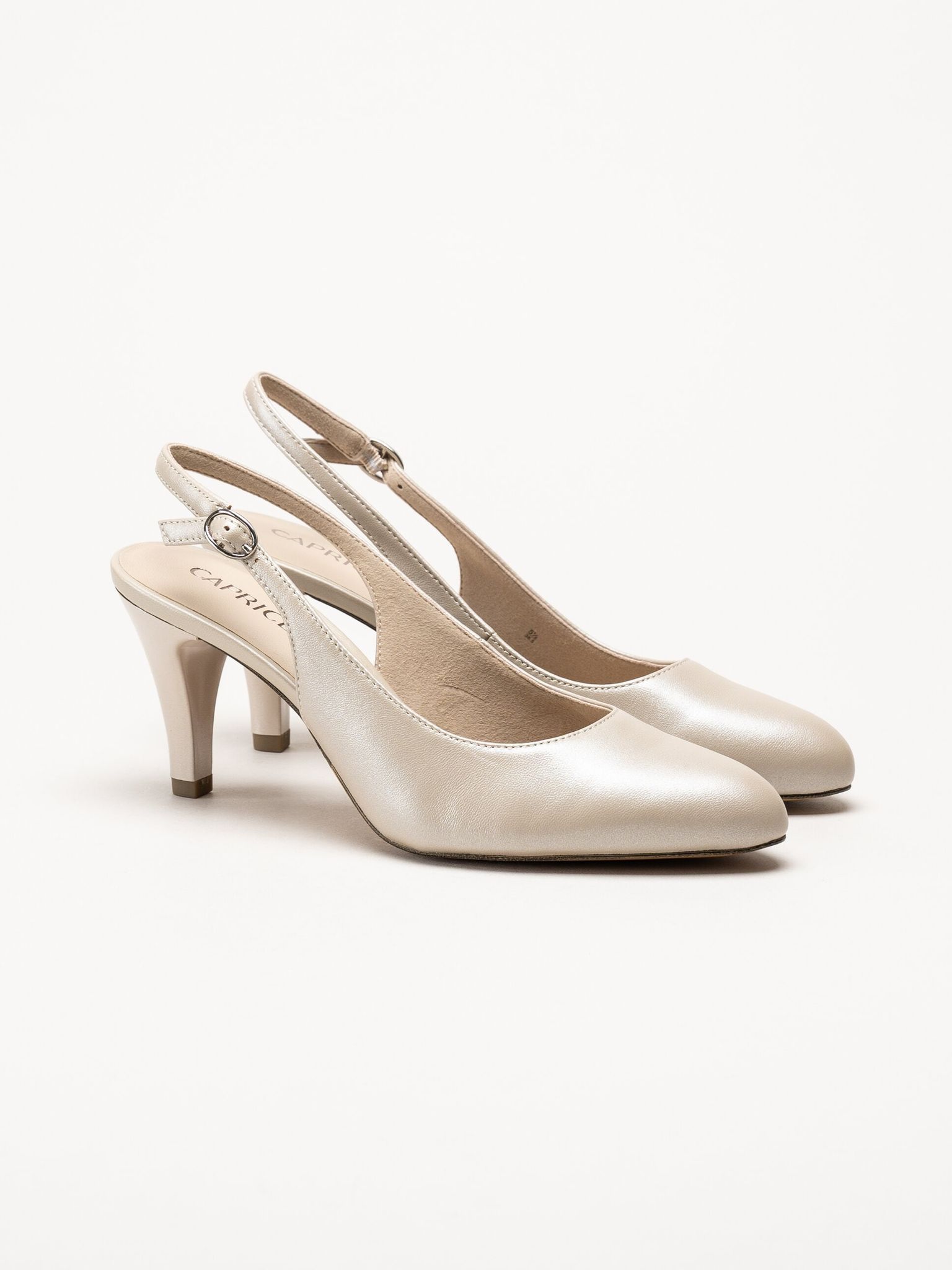 Caprice - Beige slingback pumps i skinn