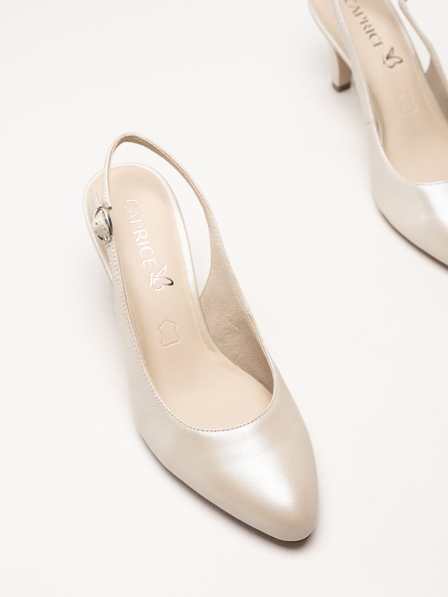 Caprice - Beige slingback pumps i skinn