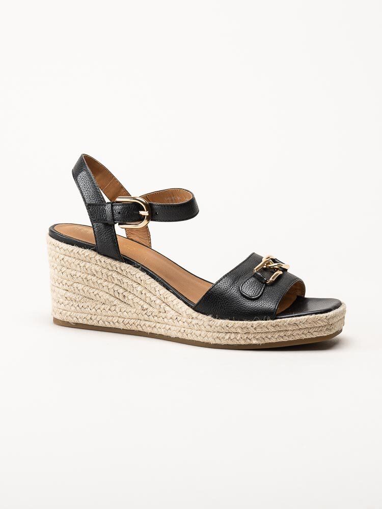 Geox - D Panarea C - Svarta kilklackade sandaletter i skinn