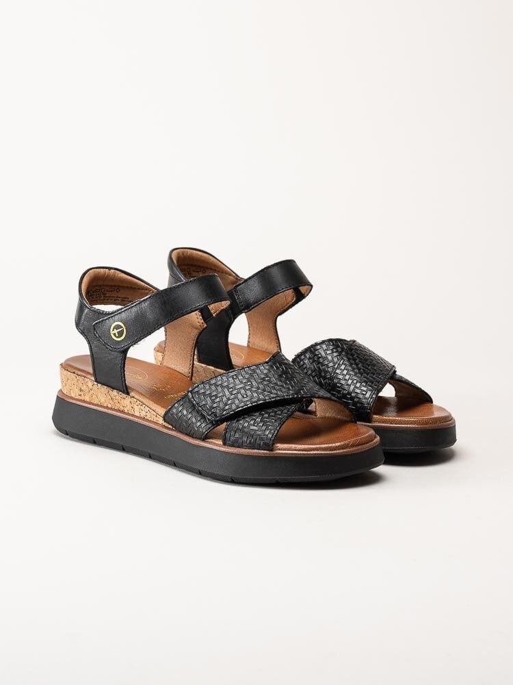Tamaris Wide - Svarta sandaler med kilklack