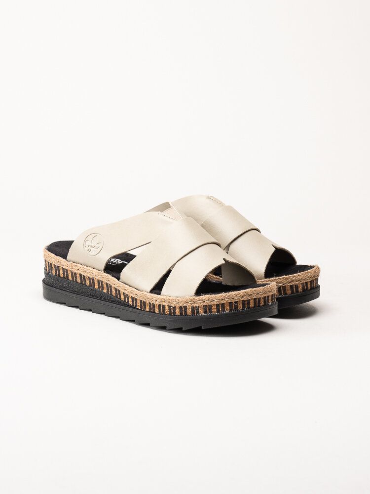 Rieker - Beige slip in sandaler i skinnimitation