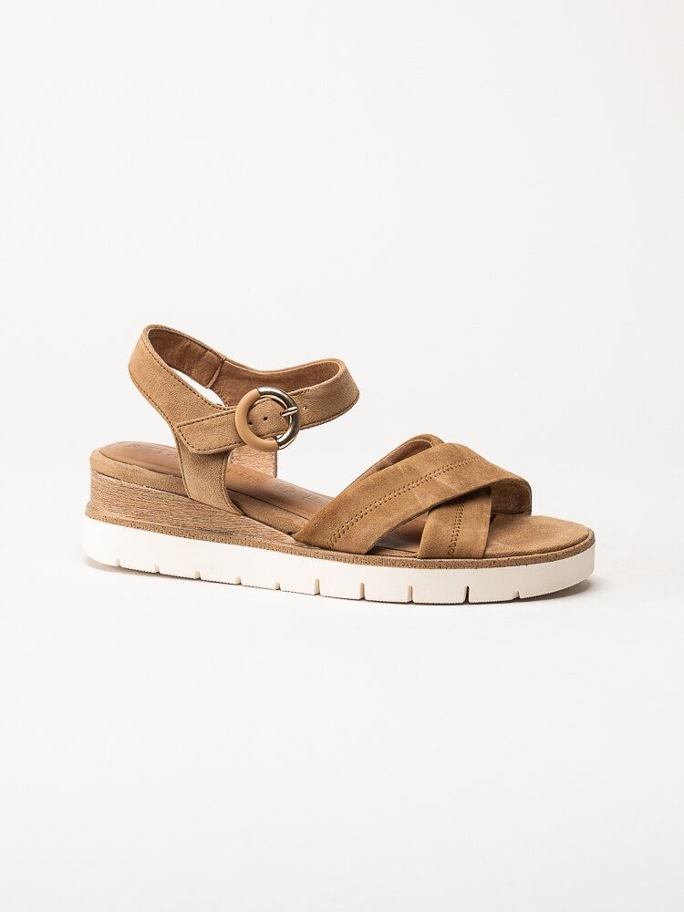 Tamaris - Ljusbruna sandaler med kilklack