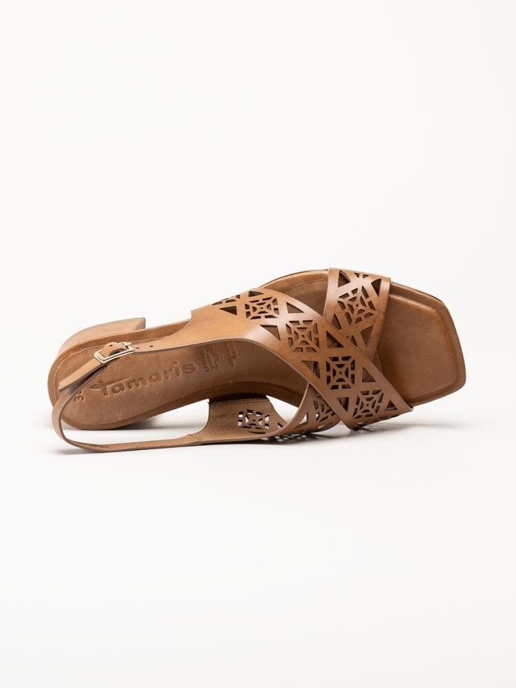 Tamaris - Bruna klacksandaletter i skinn