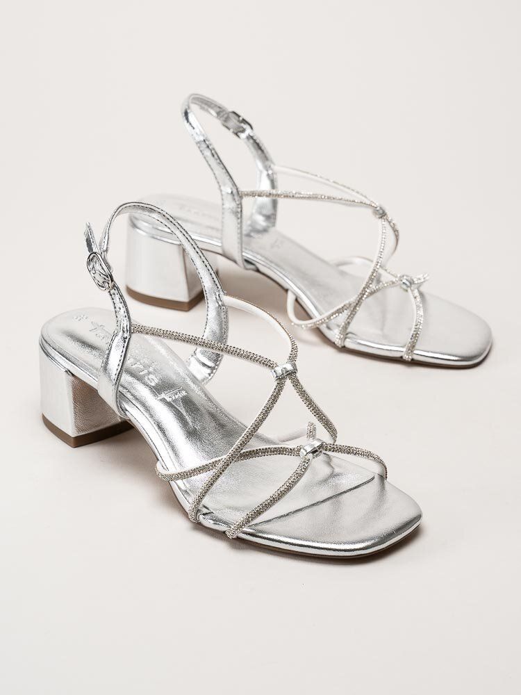 Tamaris - Silvermetallic sandaletter med glitterremmar