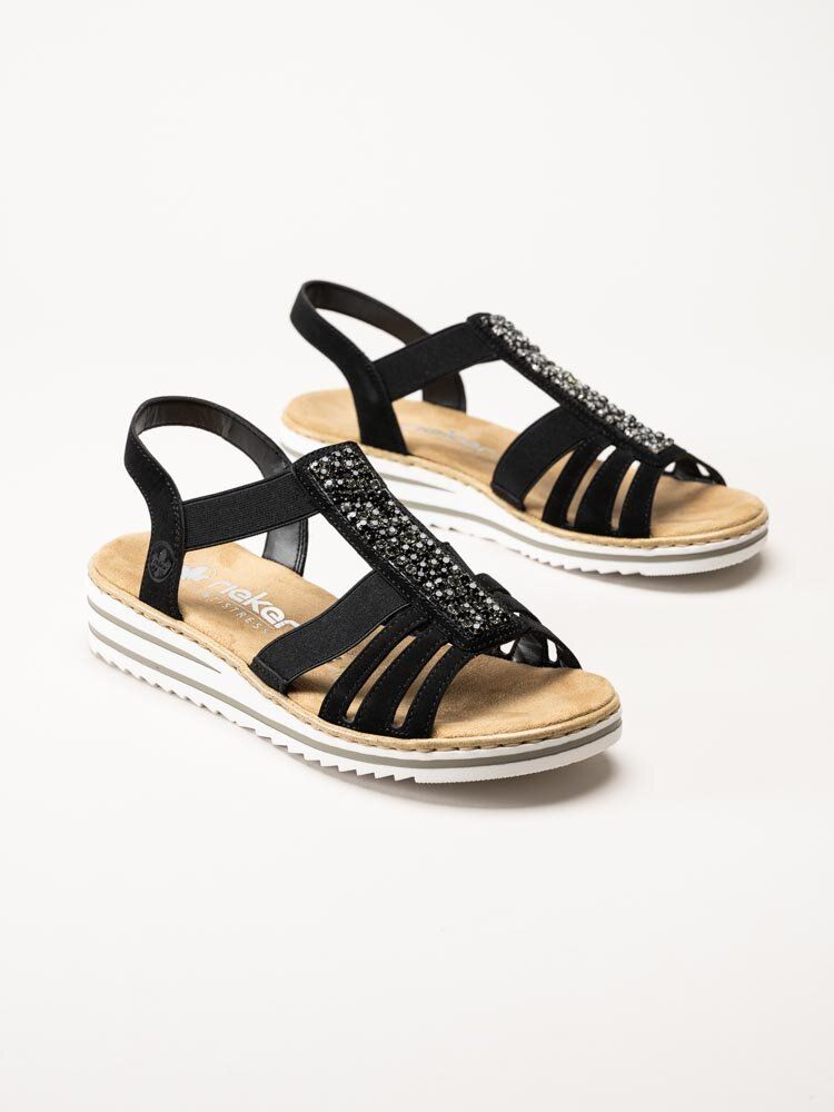 Rieker - Svarta sandaler med strassdekor