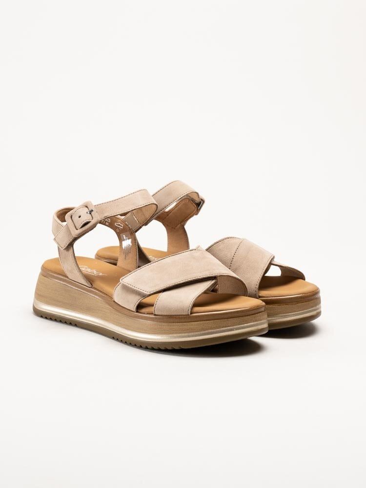 Gabor - Beige platåsandaler i mocka
