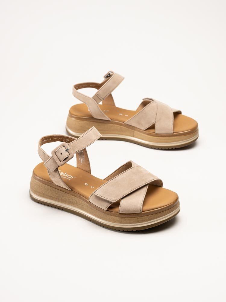 Gabor - Beige platåsandaler i mocka