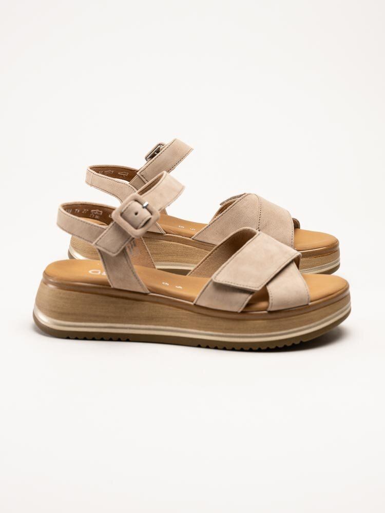 Gabor - Beige platåsandaler i mocka