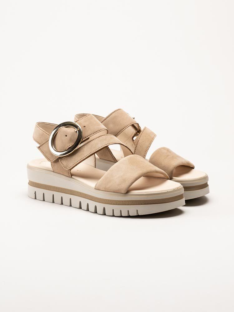 Gabor - Beige platåsandaler i mocka