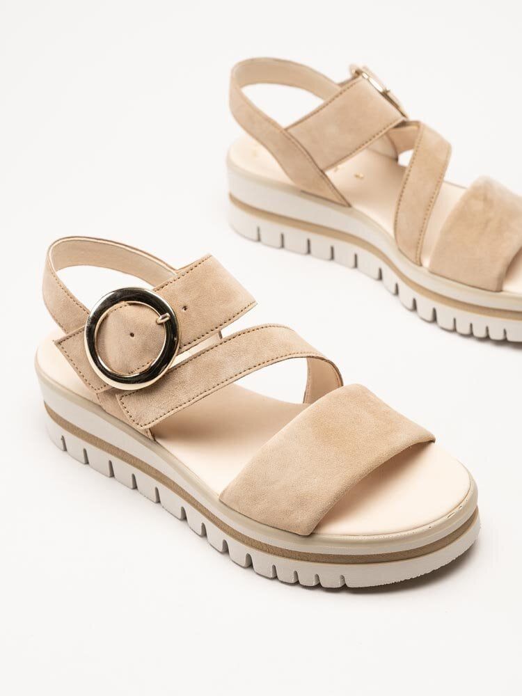 Gabor - Beige platåsandaler i mocka