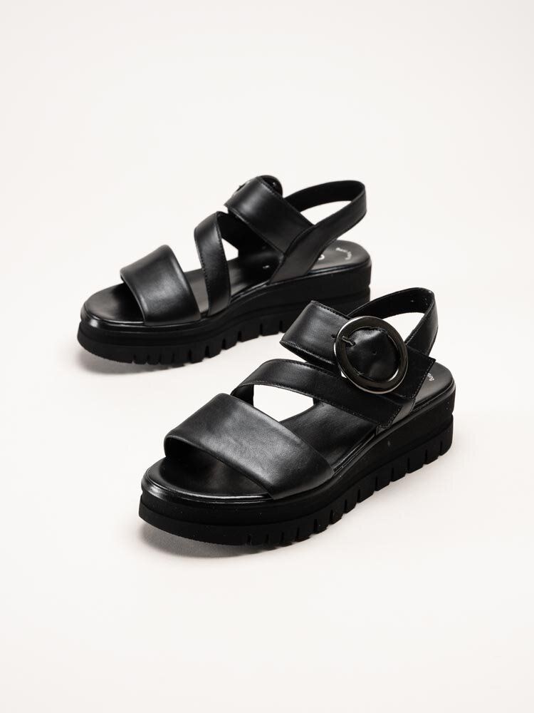 Gabor - Svarta platåsandaler i skinn
