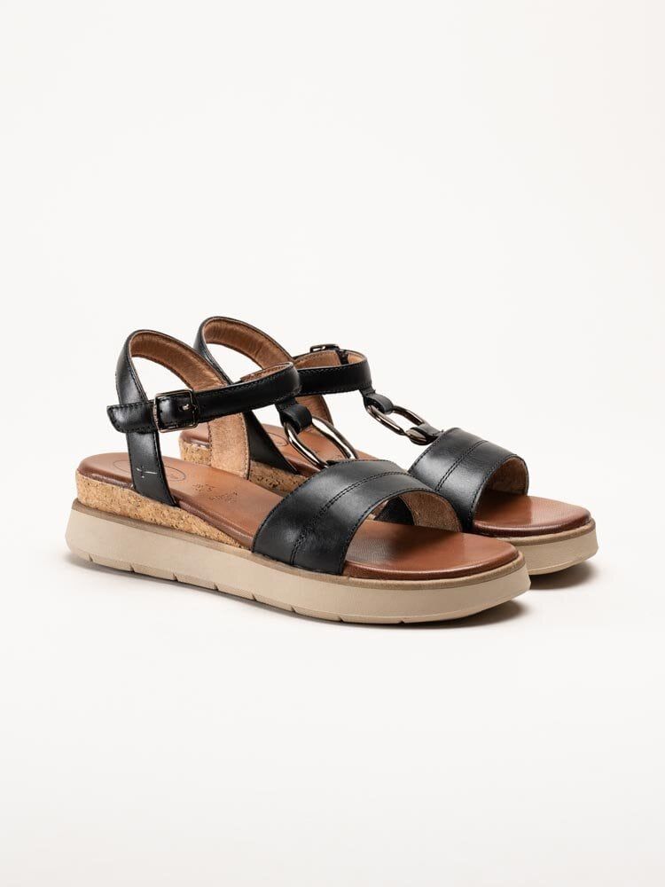 Tamaris Comfort - Svarta sandaler med kilklack