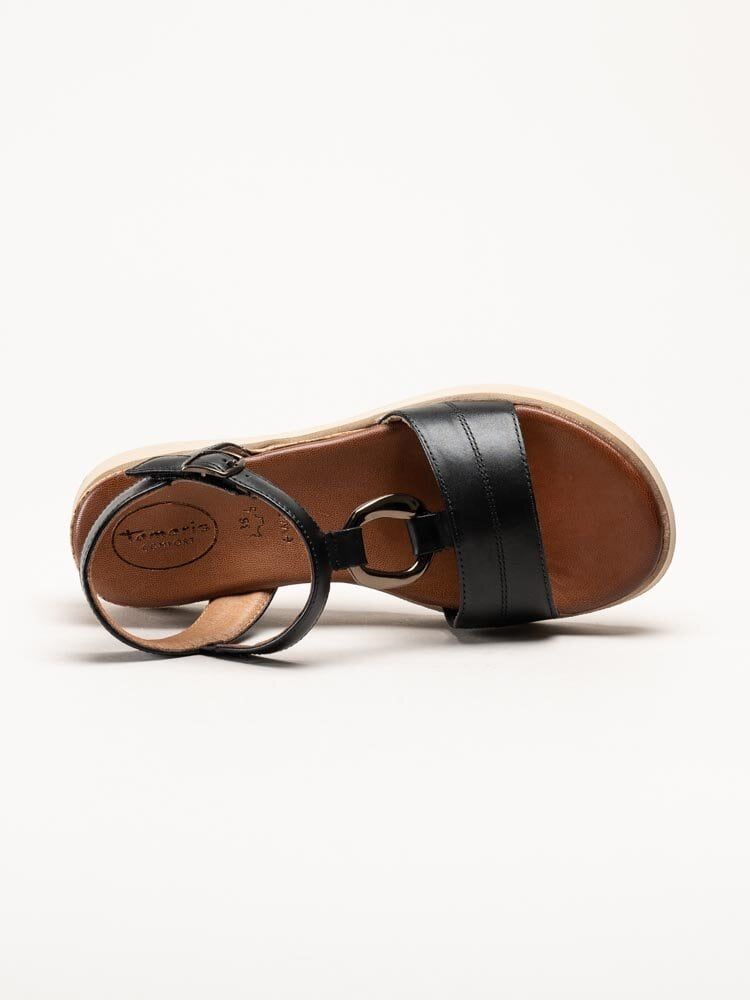 Tamaris Comfort - Svarta sandaler med kilklack