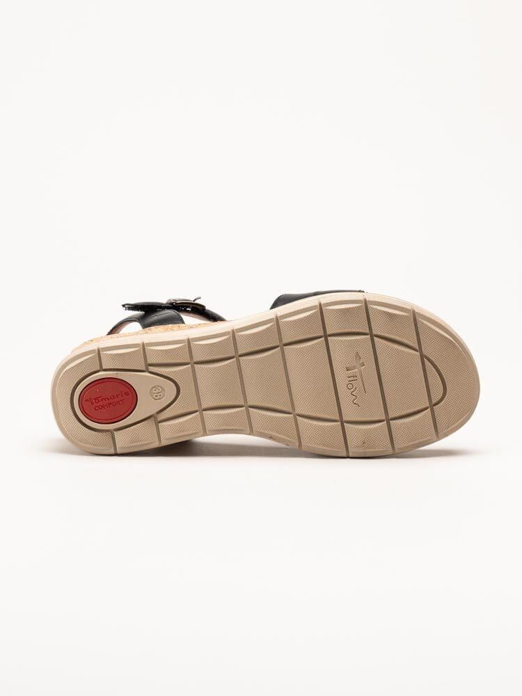 Tamaris Comfort - Svarta sandaler med kilklack