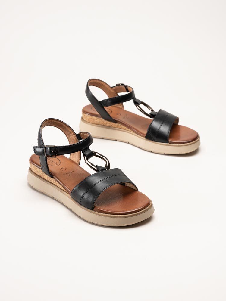 Tamaris Comfort - Svarta sandaler med kilklack