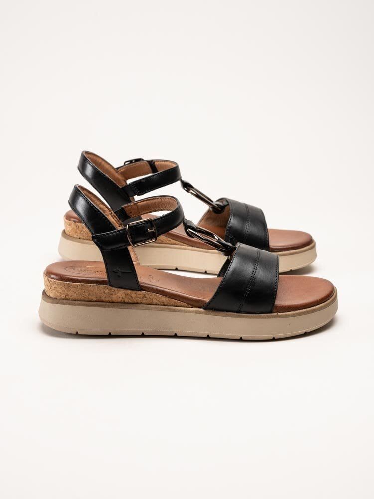 Tamaris Comfort - Svarta sandaler med kilklack