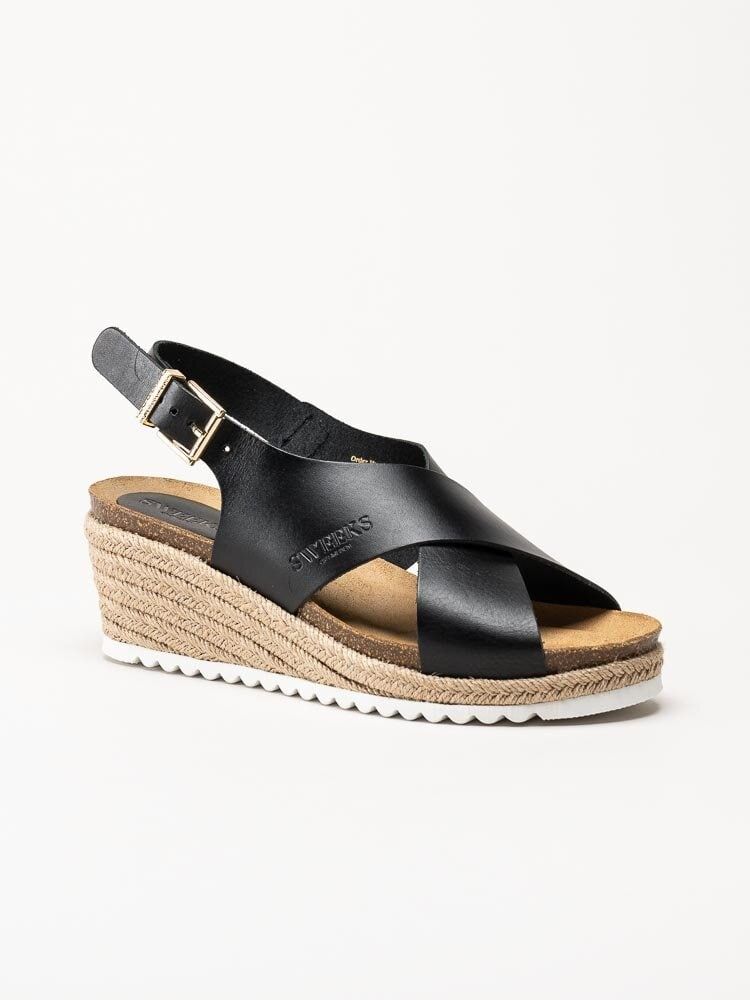 Sweeks - Selma Cross - Svarta kilklackade sandaletter i skinn