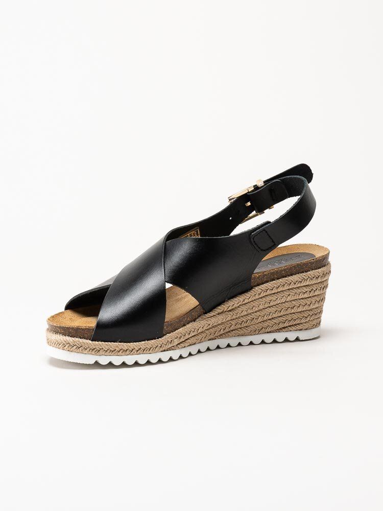 Sweeks - Selma Cross - Svarta kilklackade sandaletter i skinn
