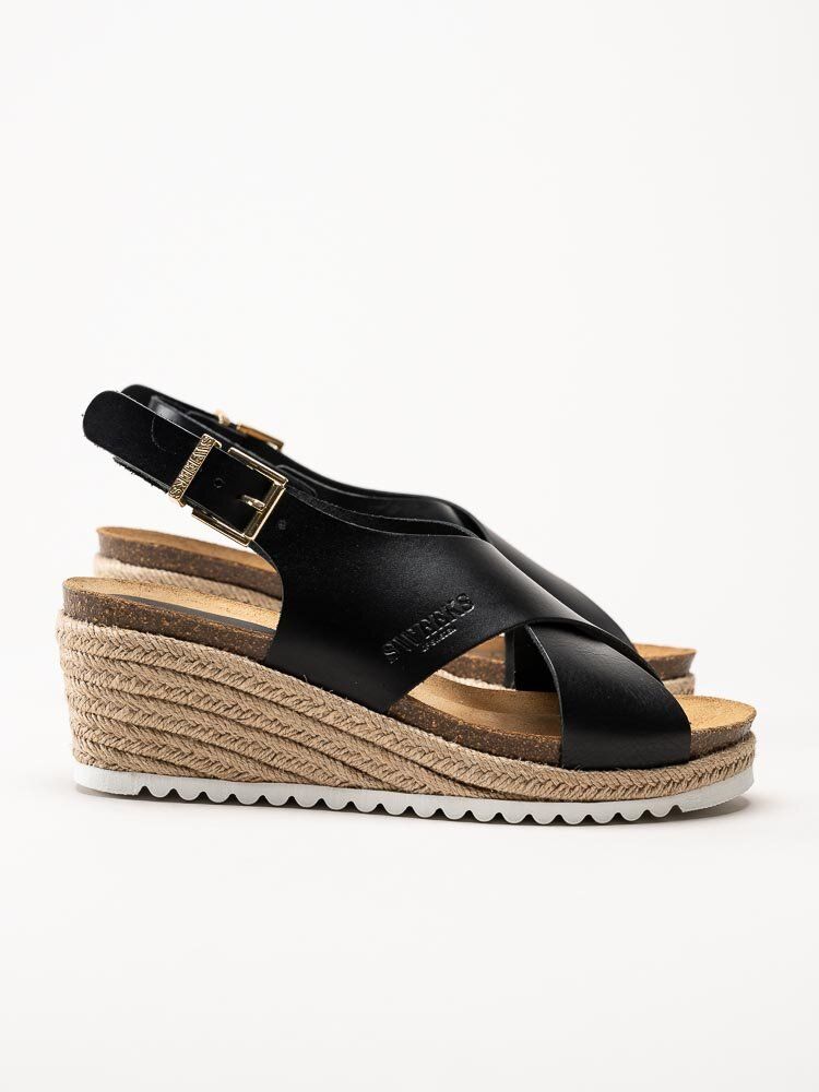 Sweeks - Selma Cross - Svarta kilklackade sandaletter i skinn