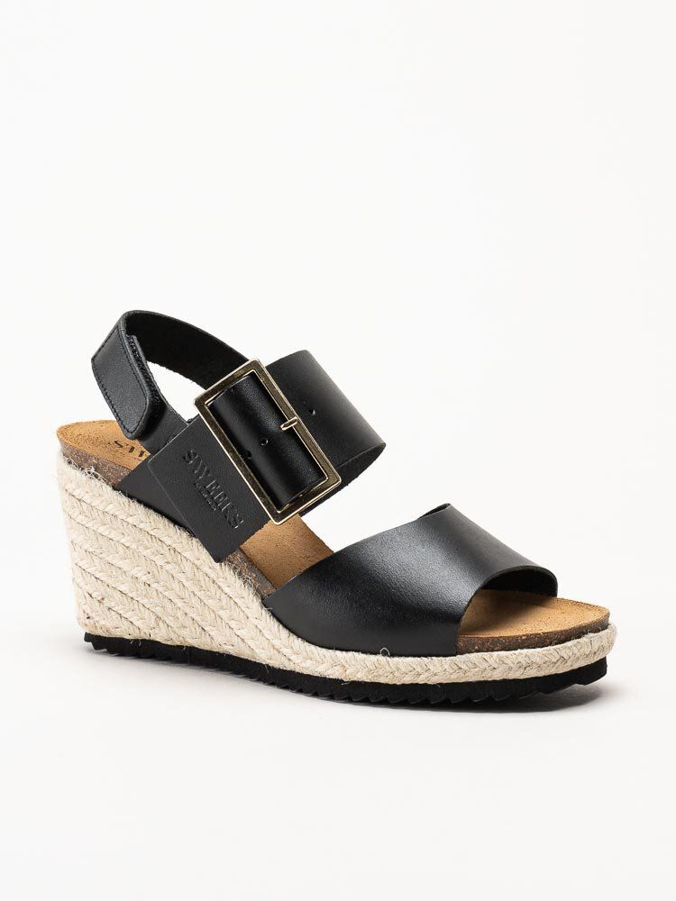 Sweeks - Tyra - Svarta kilklackade sandaletter i skinn
