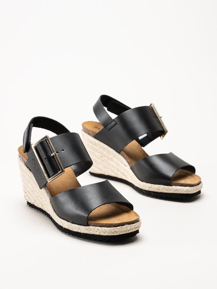 Sweeks - Tyra - Svarta kilklackade sandaletter i skinn