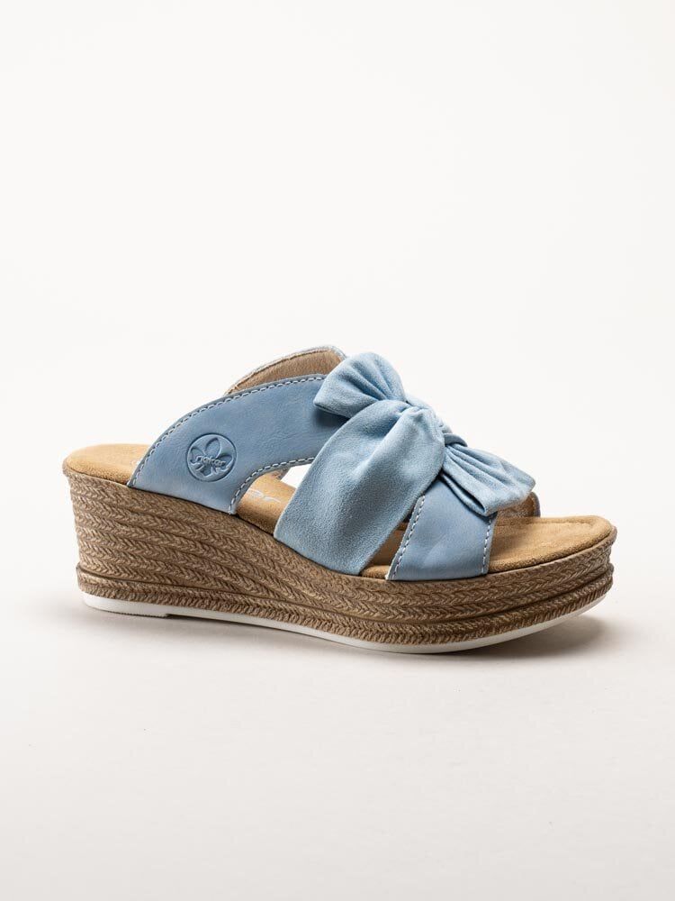 Rieker - Ljusblå slip in sandalett med rosett