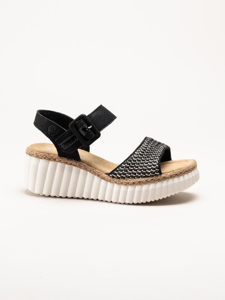 Rieker - Svarta mönstrade sandaletter med kilklack