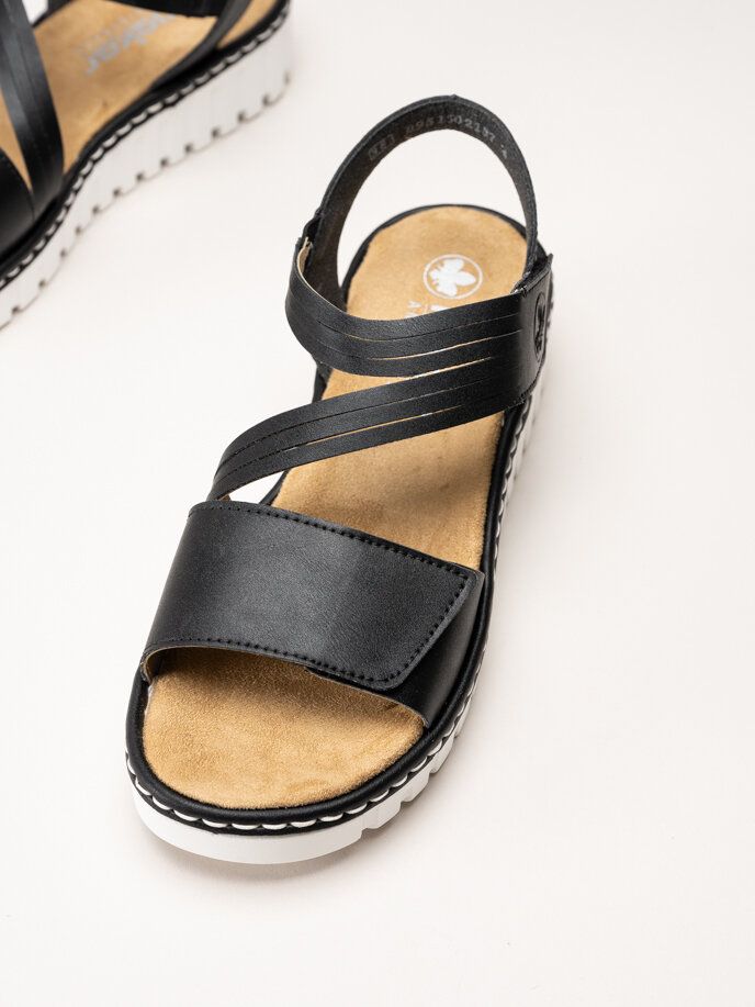 Rieker - Svarta sandaler med kardborre