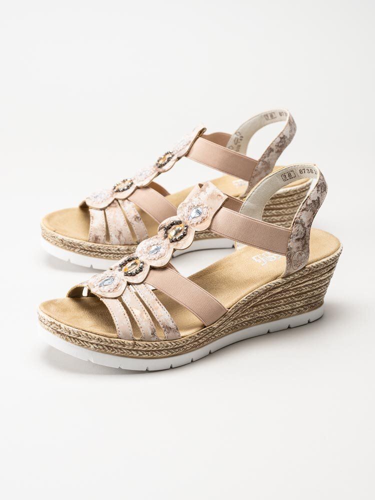 Rieker - Rosa kilsandaletter med frontdekor