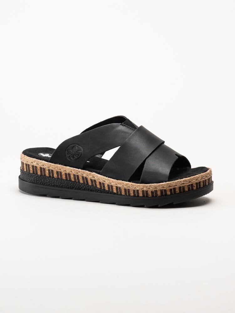 Rieker - Svarta kilklackade slip in-sandaler