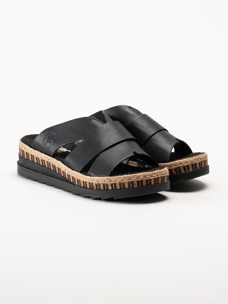 Rieker - Svarta kilklackade slip in-sandaler